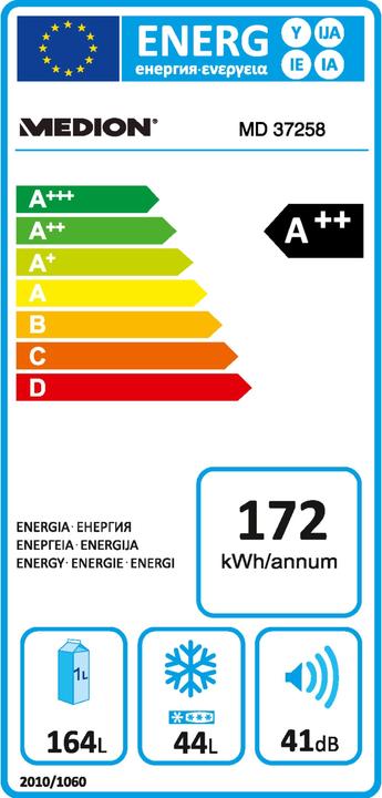 Energie-Label Medion Kühl-Gefrierkombination Retro MD 37258 A++ (164 l)