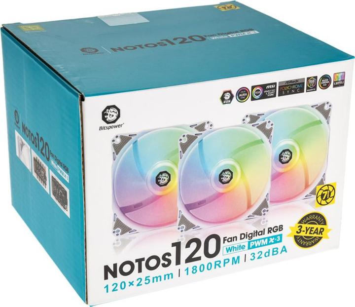 Productafbeelding Bitspower Notos RGB PWM ventilator, 120mm - wit, 3-pack (120 mm, 3 x)