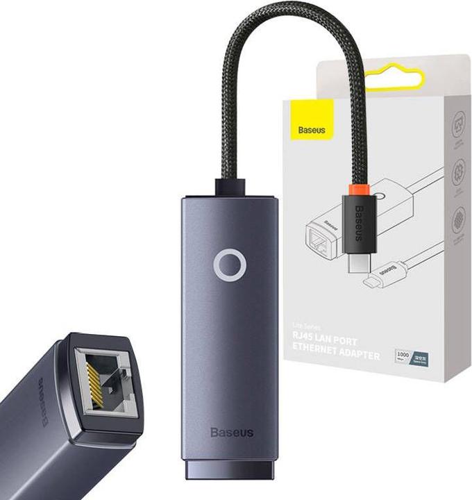 Produktbild Baseus Lite Series USB-C to RJ45 network adapter (gray) (USB-C, RJ45 (1x))