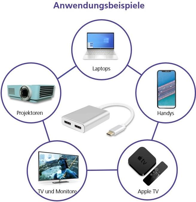 Produktbild Helos Display-Splitter - USB-C (M) zu DisplayPort (W) (USB Typ-C, 10 cm)