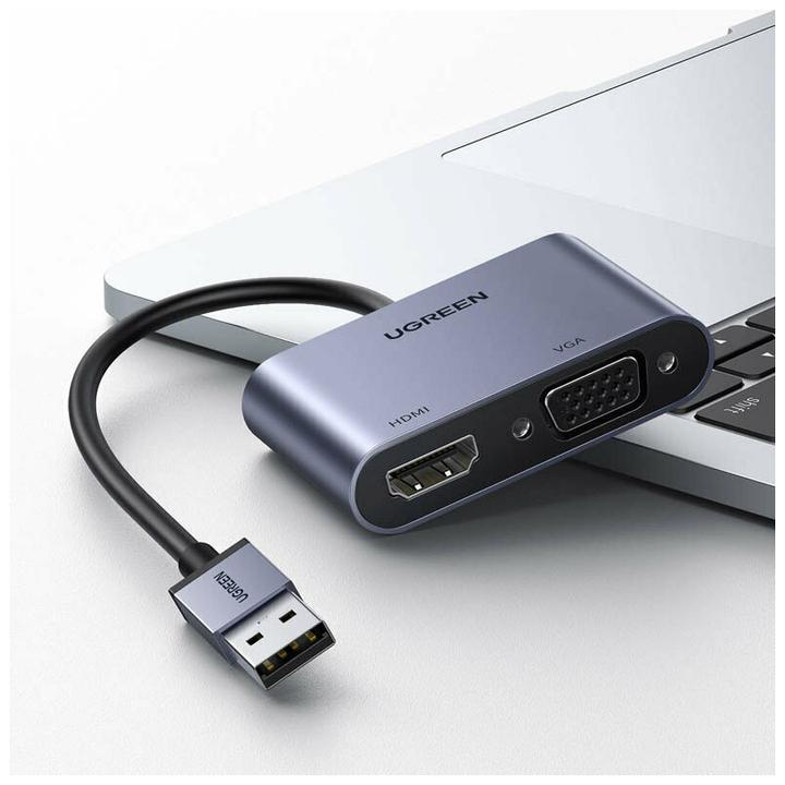 Produktbild Ugreen adapter converter USB - HDMI 1.3 (1920 x 1080@60Hz) + VGA 1.2 (1920 x 1080@60Hz) gray (CM449) (USB 3.0, 1.70 cm)