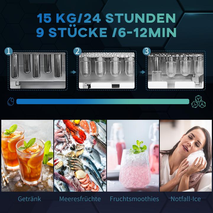 Produktbild Swisshandel24 Eiswürfelmaschine, 2, 1 Liter Wasser, 15 kg in 24 h, Selbstreinigend, Weiss, inkl. Eiswanne + Eissch