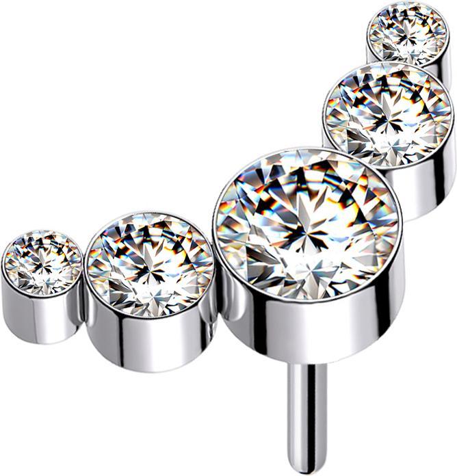 Star Piercing Threadless silber fünf Kristalle silber (ohne Messing, Titan G23)