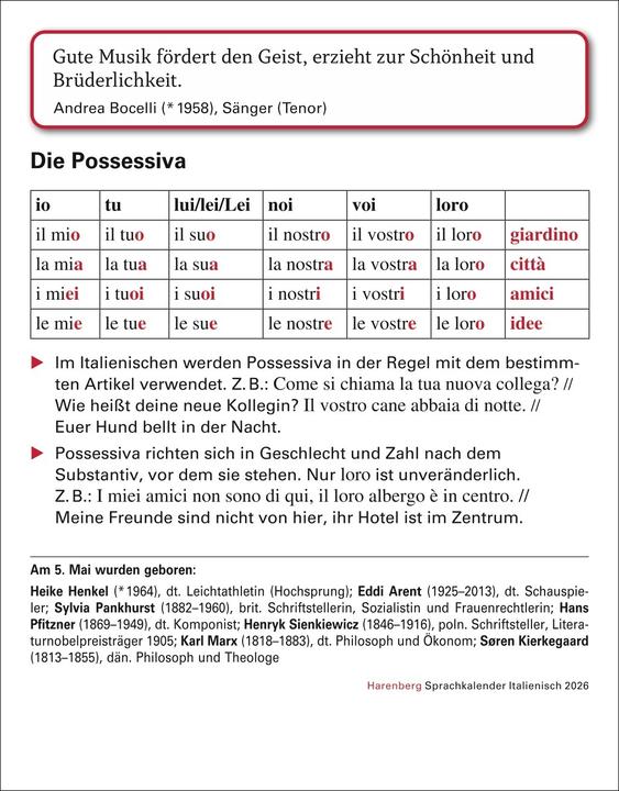 Produktbild Harenberg Italienisch Sprachkalender 2026 - Italienisch lernen leicht gemacht - Tagesabrei (Deutsch, Italienisch, Steffen Butz, Tiziana Stillo, 2025)