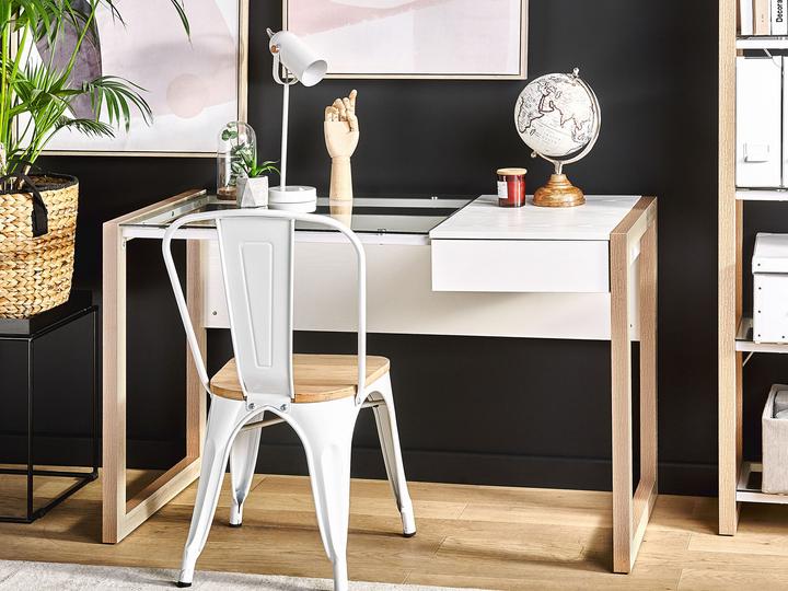 Produktbild Beliani Schreibtisch weiss / heller Holzfarbton 120 x 60 cm JENKS (120 x 60 x 75 cm)