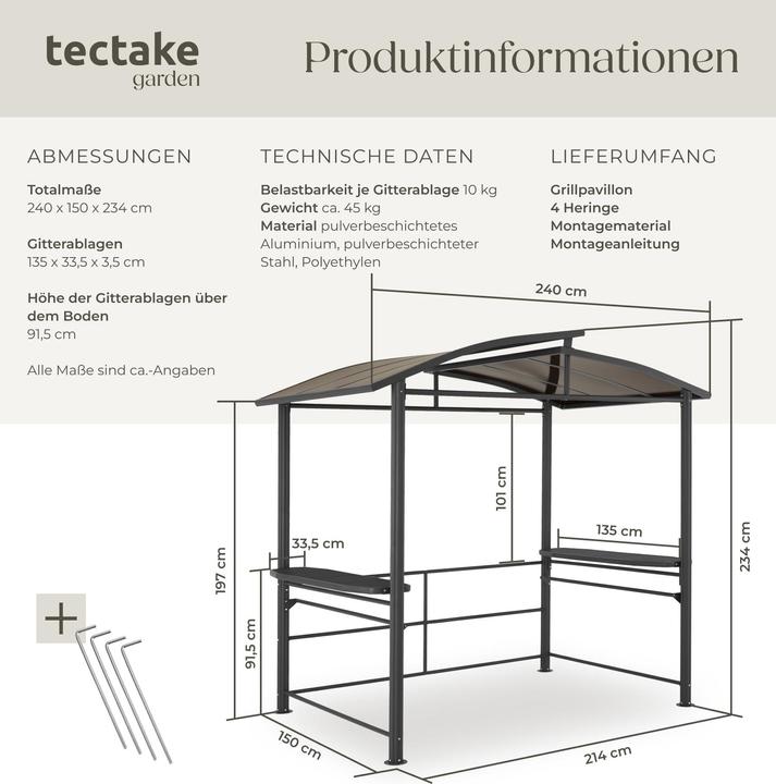 Actual product image tectake Barbecue Pavilion Asado | 240x150x234cm (240 cm, 150 cm)