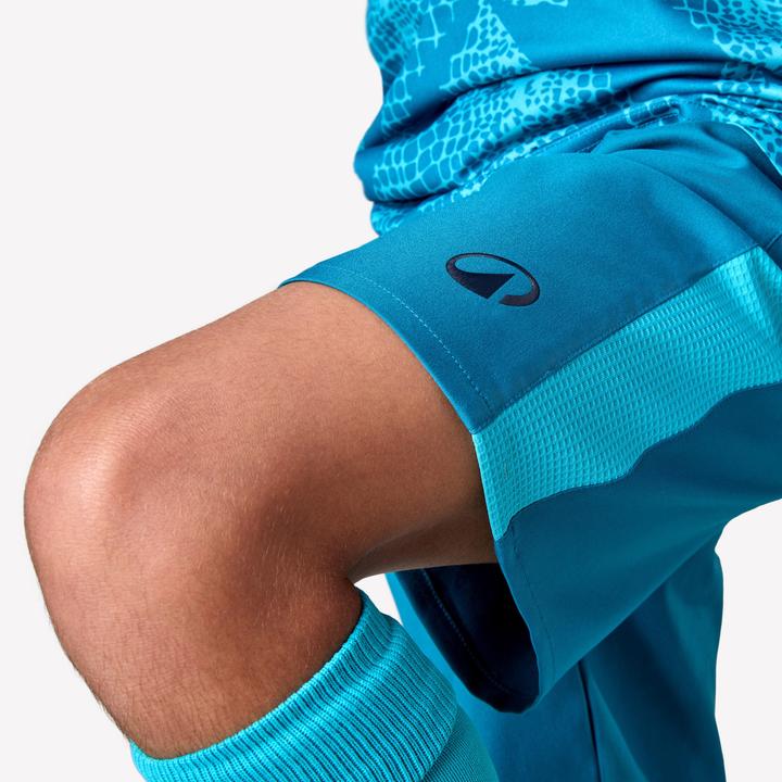 Actual product image Kipsta Kinder Fussball Shorts - VIRALTO Kids türkis mit grünem Streifen (122)