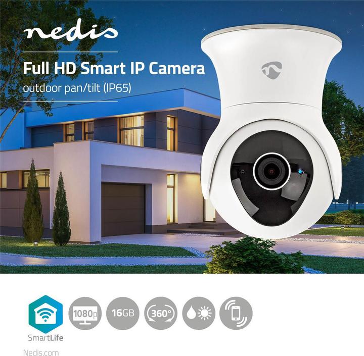 Actual product image Nedis Smartlife Outdoor Camera Wi-Fi Full HD 1080p IP65 Cloud / Internal 16GB 12 VDC with Motion Sensor (1920 x 1080 Pixels)
