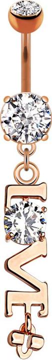 Star Piercing Banane rosegold mit zwei Kugeln Kristall silber Anhänger Love (Chirurgenstahl 316L, Messing)