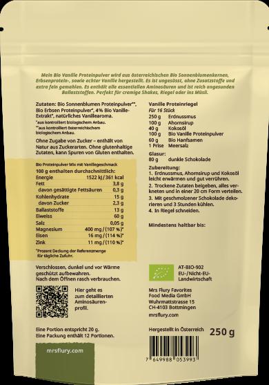 Valeurs nutritives et ingrédients Mrs Flury Bio Vanille Proteinpulver (Vanille, 1 pcs, 250 g)