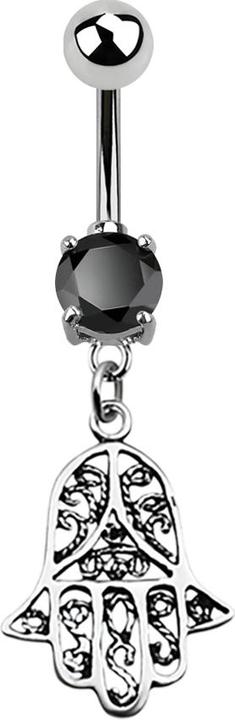 Star Piercing Banane silber mit Anhänger Hamsa schwarz (ohne Messing, 925 Sterlingsilber, Chirurgenstahl 316L)