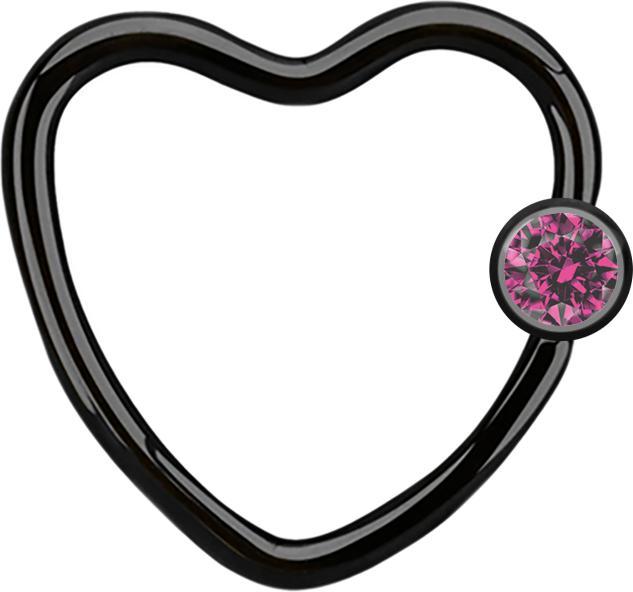 Star Piercing Micro Ball Closure Ring schwarz Herz mit Kristallkugel pink (Chirurgenstahl 316L, ohne Messing)