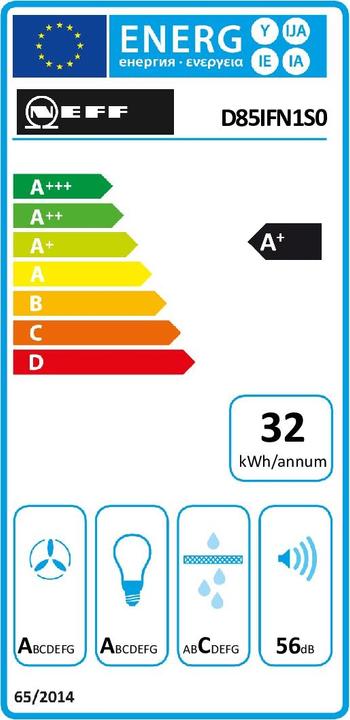 Energy Label Neff N 50, wall-mounted fair, 80 cm, clear glass black printed, D85IFN1S0 (Wall hood)