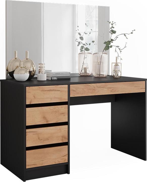 Actual product image Vicco Dressing table Sherry, Anthracite/golden oak, 120 x 75 cm with LED mirror and stool (120 x 75 x 55 cm)
