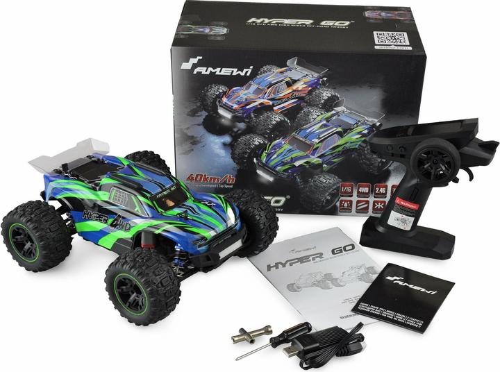 Actual product image Amewi HYPER GO TRUGGY BRUSHED 4WD 1:16 RTR BLUE/GREEN (RTR Ready-to-Run)