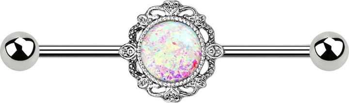 Produktbild Star Piercing Barbell silber filigran mit Opal weiss (Messing, Chirurgenstahl 316L)