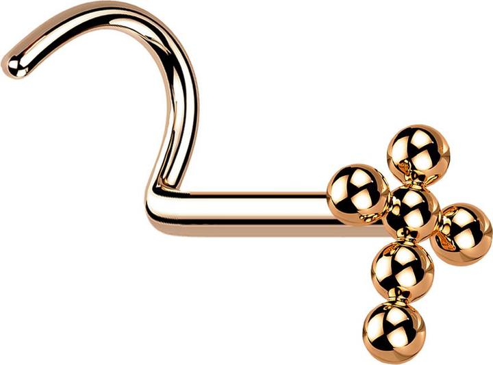 Star Piercing Nasenstecker gebogen rosegold Kreuz Kugeln (ohne Messing, Titan G23)