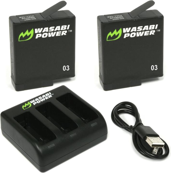 Wasabi Power Triple-Charger mit GoPro Hero 5/6 Ersatzakkus (Kamera Akku)