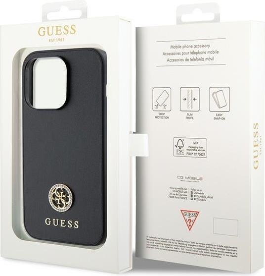 Immagine prodotto Guess GUHCP13LPS4DGPK Custodia rigida per iPhone 13 Pro 6.1" in pelle nera con logo in metallo Strass (Apple iPhone 13 Pro)