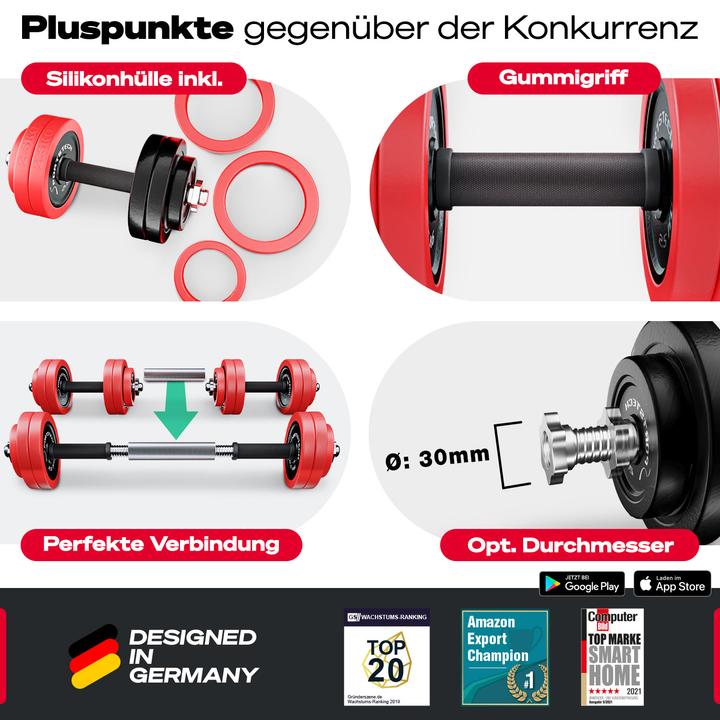 Produktbild Sportstech Sie können sich nicht entscheiden, ob eine Langhantel oder Kurzhanteln besser für Sie geeignet wären