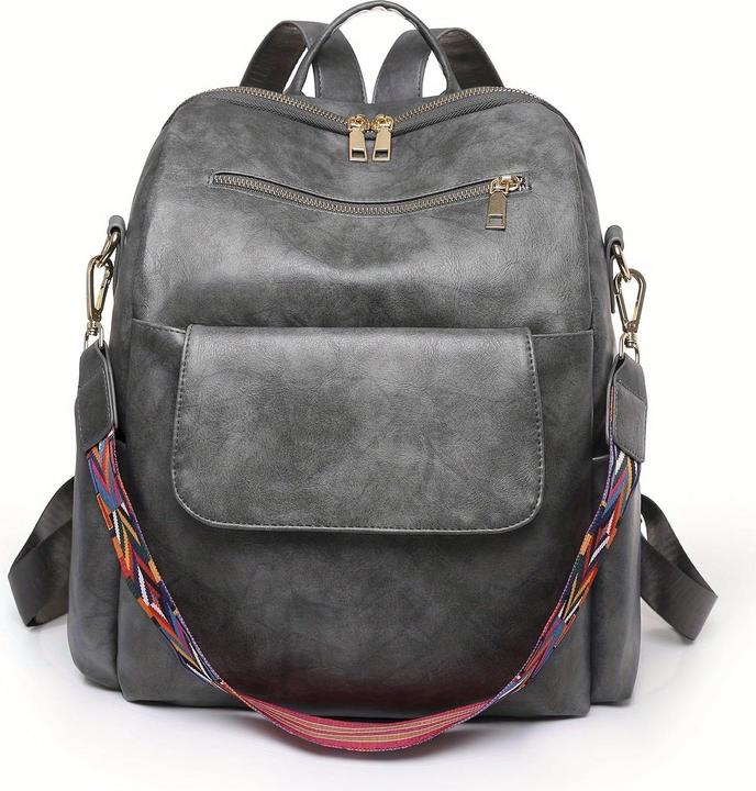 Immagine prodotto Only-Bags.Store Borsa zaino retrò a tinta unita, borsa a tracolla geometrica a tracolla larga, moda in pelle PU