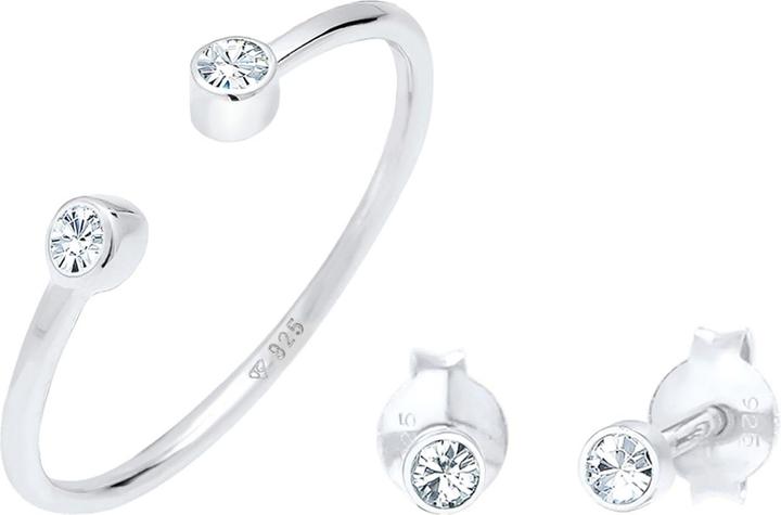 Elli Kristall Ohrstecker, Kristall Ring, Schmuckset (925er Sterling Silber)