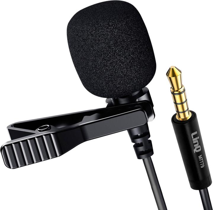 LinQ Microfono a cravatta con cancellazione del rumore, presa jack da 3,5 mm, - Nero