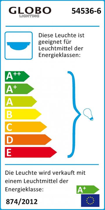 Energie-Label Globo LED Deckenleuchte nickel matt 6xE14 LED (350 lm, E14)