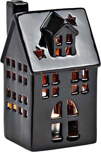 G. Wurm Windlicht Haus aus Porzellan Schwarz (B/H/T) 9x16x7cm
