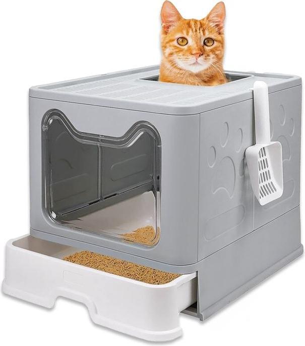 Hermex Katzen-WC Katzentoilette XXL-Katzenklo mit Deckel Streukiste (Katzenklo geschlossen)