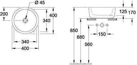 Actual product image Villeroy & Boch V&B Countertop washbasin ARCHITECTURA d= 400mm, with ÜL white (400 mm, 400 mm)