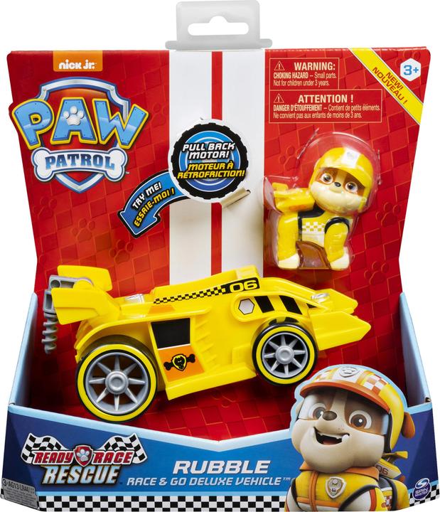 Actual product image Spin Master Rubbles Race & Go Deluxe basic vehicle with figure (Ready, Race, Rescue)