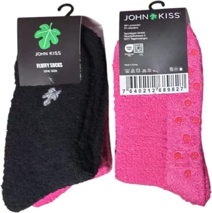 Produktbild John Kiss Fluffy Socks mit ABS-Pads pink/schwarz – one size (2er Pack, 37 - 42)