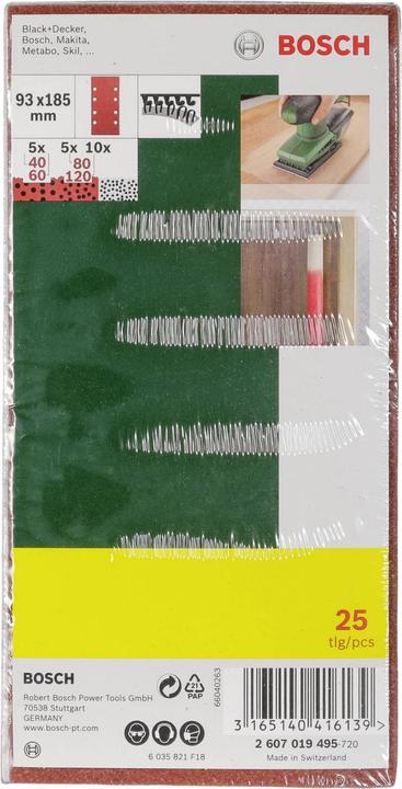 Produktbild Bosch Zubehör Schleifblatt-Set für Schwingschleifer, 25-teilig, 8 Löcher, 93 x 185 mm, 40-120 (40, 60, 80, 120)