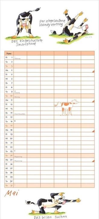 Produktbild YogafürKüheFamilienplaner2026-Wandkalender-Familien-Kalendermit6Spalt (22 x 49 cm, Harter Einband, Deutsch)
