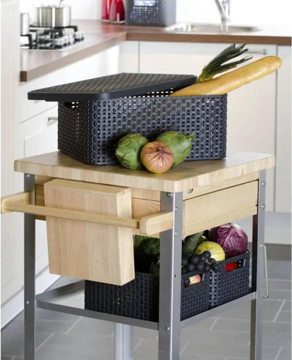 Productafbeelding Curver Basket with lid Rattan Style M dark gray (40 x 29 x 19 cm, 18 l)