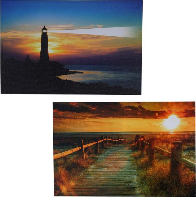 Produktbild Swisshandel24 2x LED-Bild Leinwandbild Leuchtbild Wandbild 60x40cm, Timer - Sea (60 x 40 cm)