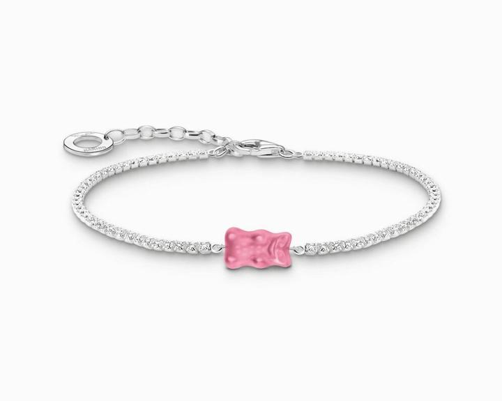 Immagine prodotto Thomas Sabo Tennisarmband mit pinkfarbenem Goldbären und Steinen Silber (19 cm, Argento 925)