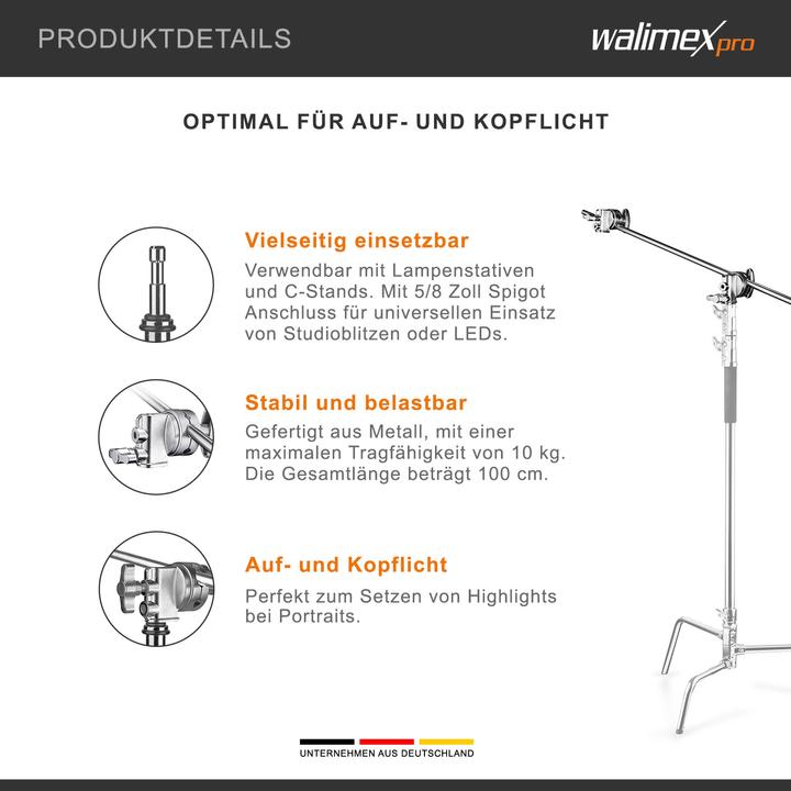 Produktbild Walimex pro pro Galgen mit 2 Schraubklemmen, 100cm (100 cm, 10 kg)