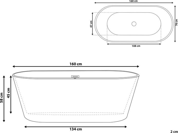 Produktbild Beliani Badewanne freistehend schwarz-weiss oval 160 x 80 cm HAVANA (230 l, 80 cm, 160 cm)