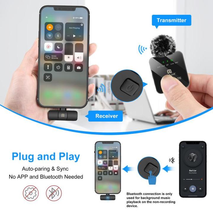 Produktbild Puluz Wireless Lavalier Microphone for iPhone / iPad, 8-Pin Receiver (Black)