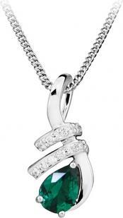 Silver Cat Fashion necklace with zircons and emerald glass SC379