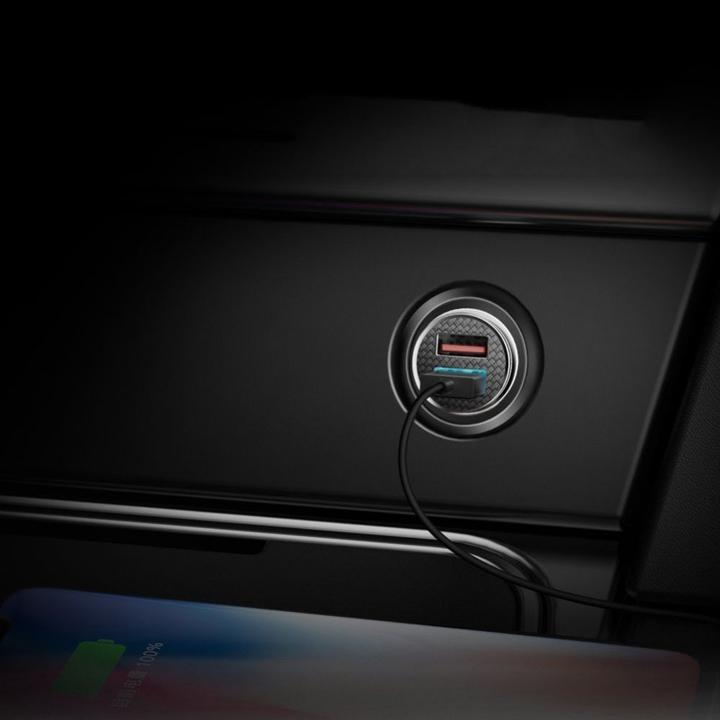 Image du produit Baseus Circular Plastic A+A 30W Dual QC3.0 Quick Car Charger(QC 3.0 SCP AFC) Black