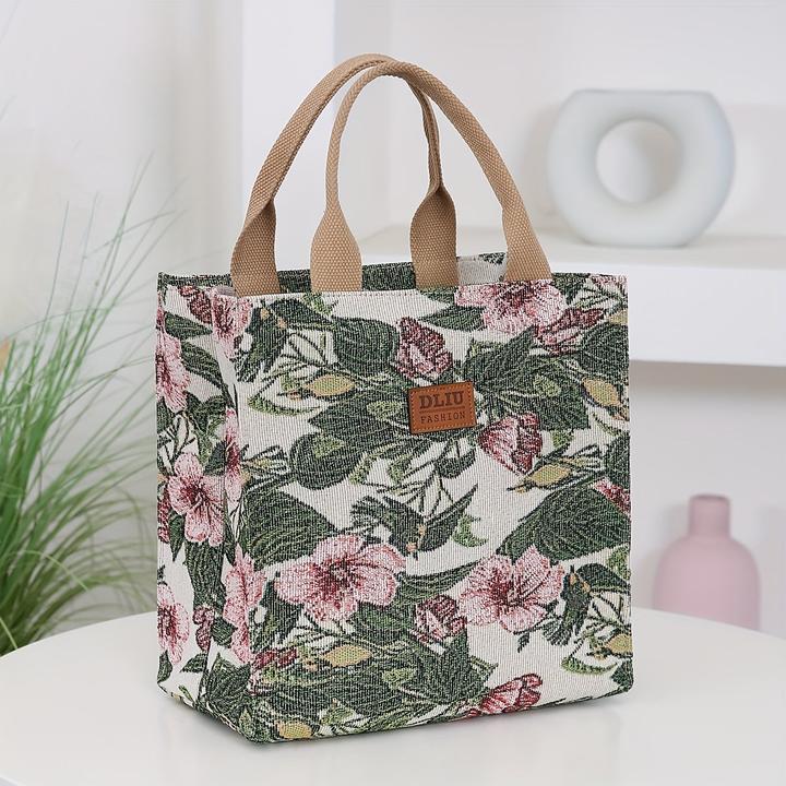 Only-Bags.Store Vintage Floral Nylon Tote Bag mit Reissverschluss, faltbare Top-Griff Handtasche für Pendeln und