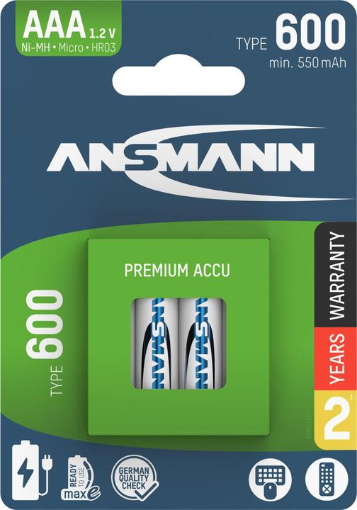 Produktbild Ansmann NiMH Akku Micro AAA Typ 600 (min. 550 mAh) maxE (4 Stk., AAA, 550 mAh)