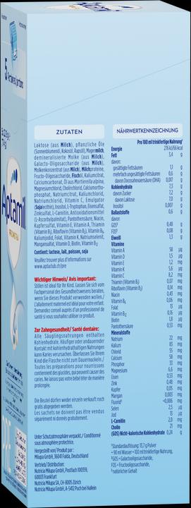 Valori nutrizionali e ingredienti Aptamil Pronutra Pre (114 g, dalla nascita)