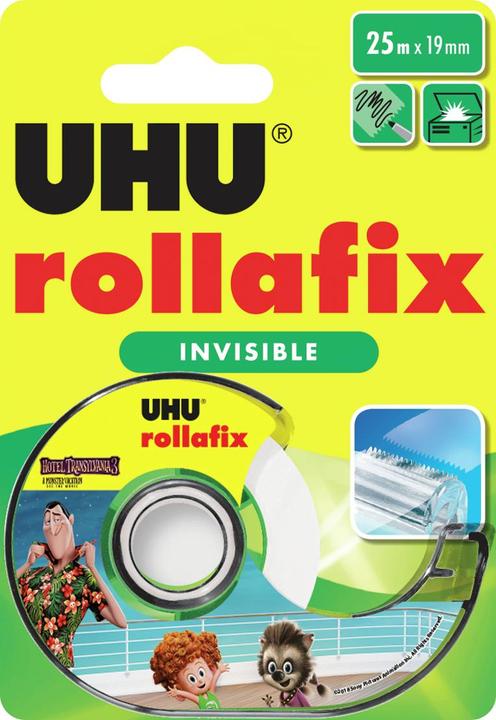 Actual product image Magni UHU rollafix invisible dispenser + refill roll, info card