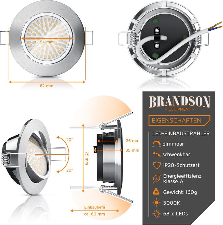 Produktbild Brandson 3x LED Einbaustrahler, dimm & schwenkbarer Deckenspot, Aluminium Rahmen, Deckenstrahler Warmweiss (320 lm)
