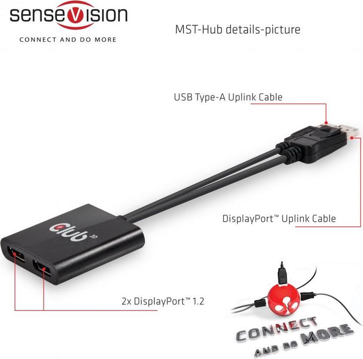 Actual product image Club 3D Multi Streaming Transport Hub 1xDP input to 2xDP output