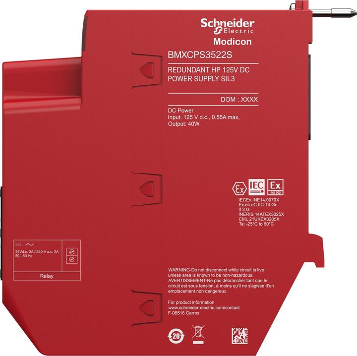 Image du produit Schneider Electric M580S ALIMENTATION REDONDANTE 125VDC BMXCPS3522S